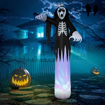 HOMCOM 12FT Inflatable Halloween Skeleton Ghost, Blow-Up LED Yard Display with Disco Rotating Light Indoor Outdoor for Garden