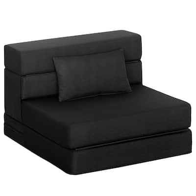 HOMCOM Folding Sofa Bed, Sleeper Chair with Pillow, Modern Linen Convertible Chair Bed, Fold Out Floor Futon Couch