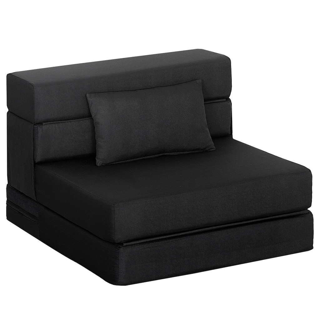 HOMCOM Folding Sofa Bed, Sleeper Chair with Pillow, Modern Linen Convertible Chair Bed, Fold Out Floor Futon Couch