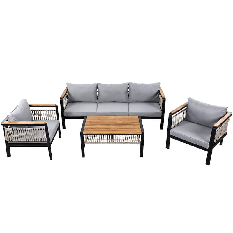 4-Piece Outdoor Cnversation Sectional Sofa Set with Water-Resistant Cushions and Coffee Table
