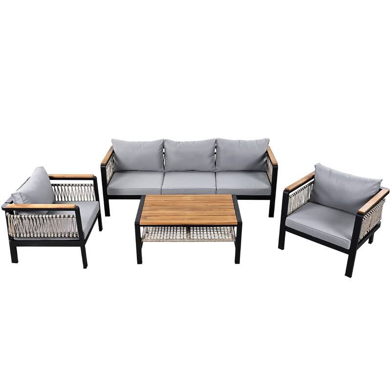 4-Piece Outdoor Sectional Sofa Set with Water-Resistant Cushions