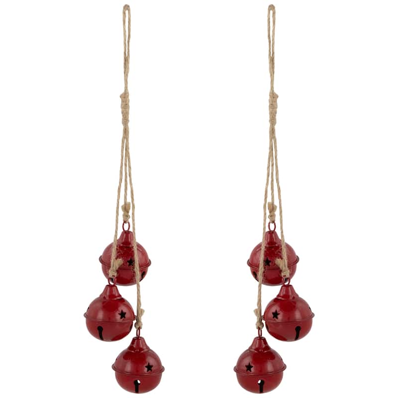Cascading Christmas Jingle Bell Ornaments- 13.5" - Red - Set of 2