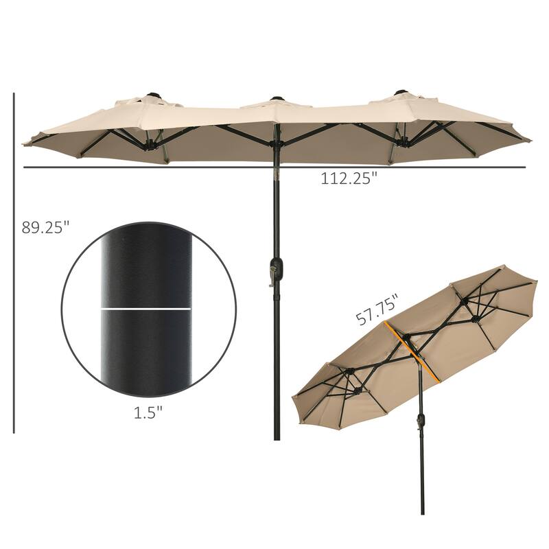 2-Sided Patio Umbrella Large Outdoor Umbrella with Push-Button Tilt Crank 3 Vents and 12 Ribs for Garden Deck Pool
