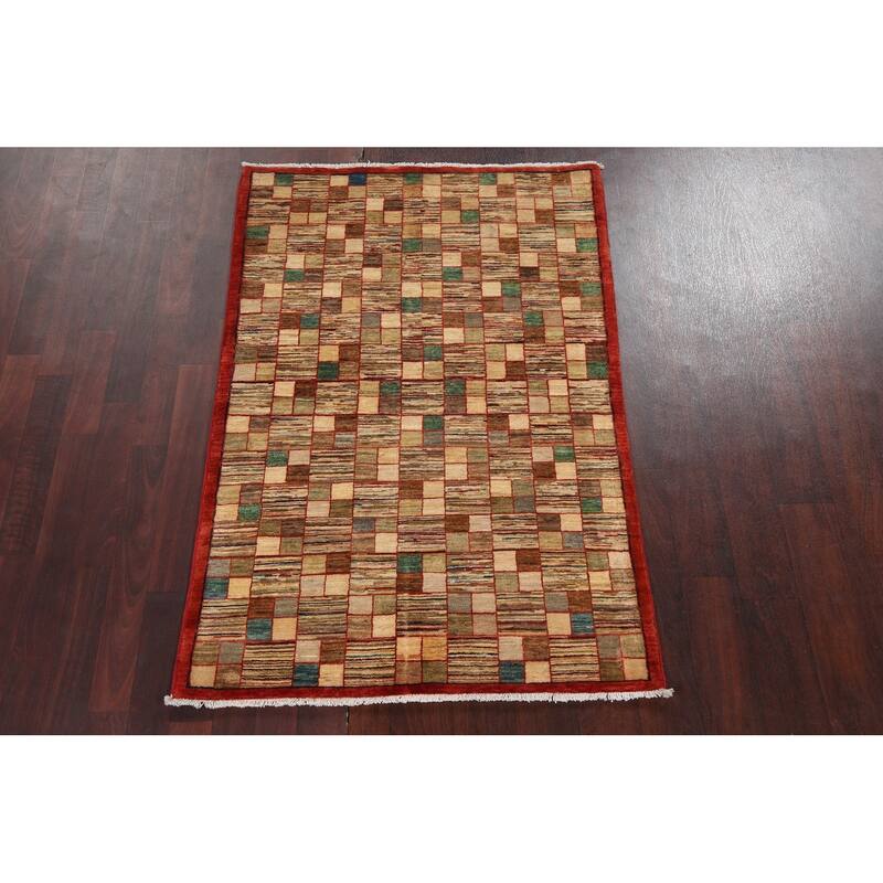 Geometric Gabbeh Kashkoli Oriental Wool Area Rug Hand-knotted Carpet - 3'3" x 4'11"