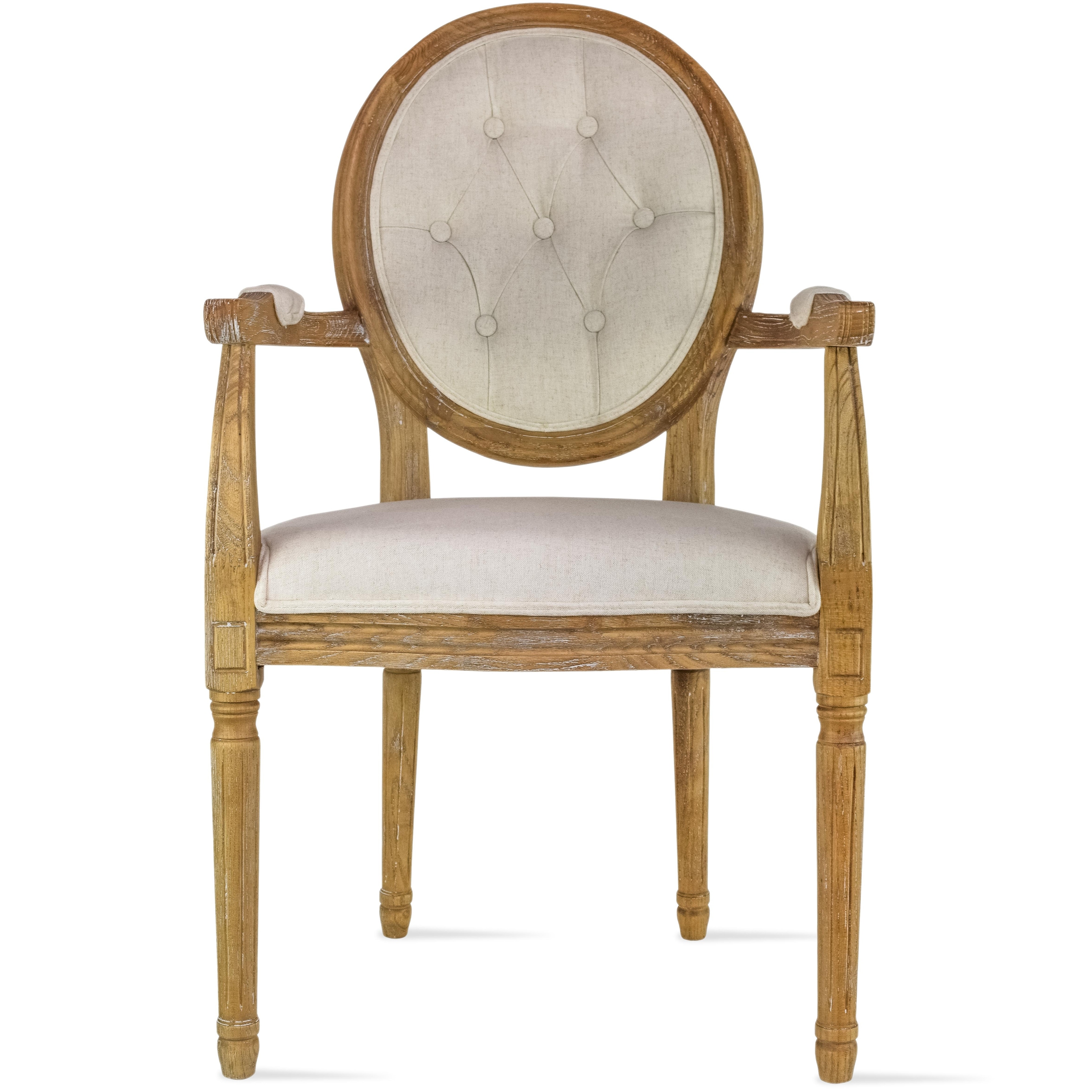 Cream Beige Farmhouse Upholstered Button Tufted Fabric Dining Chair Modern Arm With Padded Solid Wood On Sale Overstock 21282556