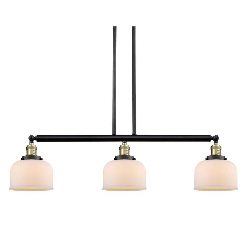 Innovations Lighting Large Bell 3 Light 41" Wide Linear Chandelier - Black / Antique Brass / Matte White Cased