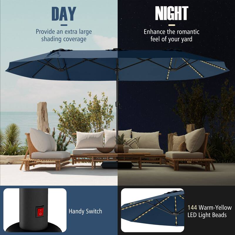 Costway 15.5 FT Extra-Large Patio Umbrella with LED Solar Lights & 12 - See Details