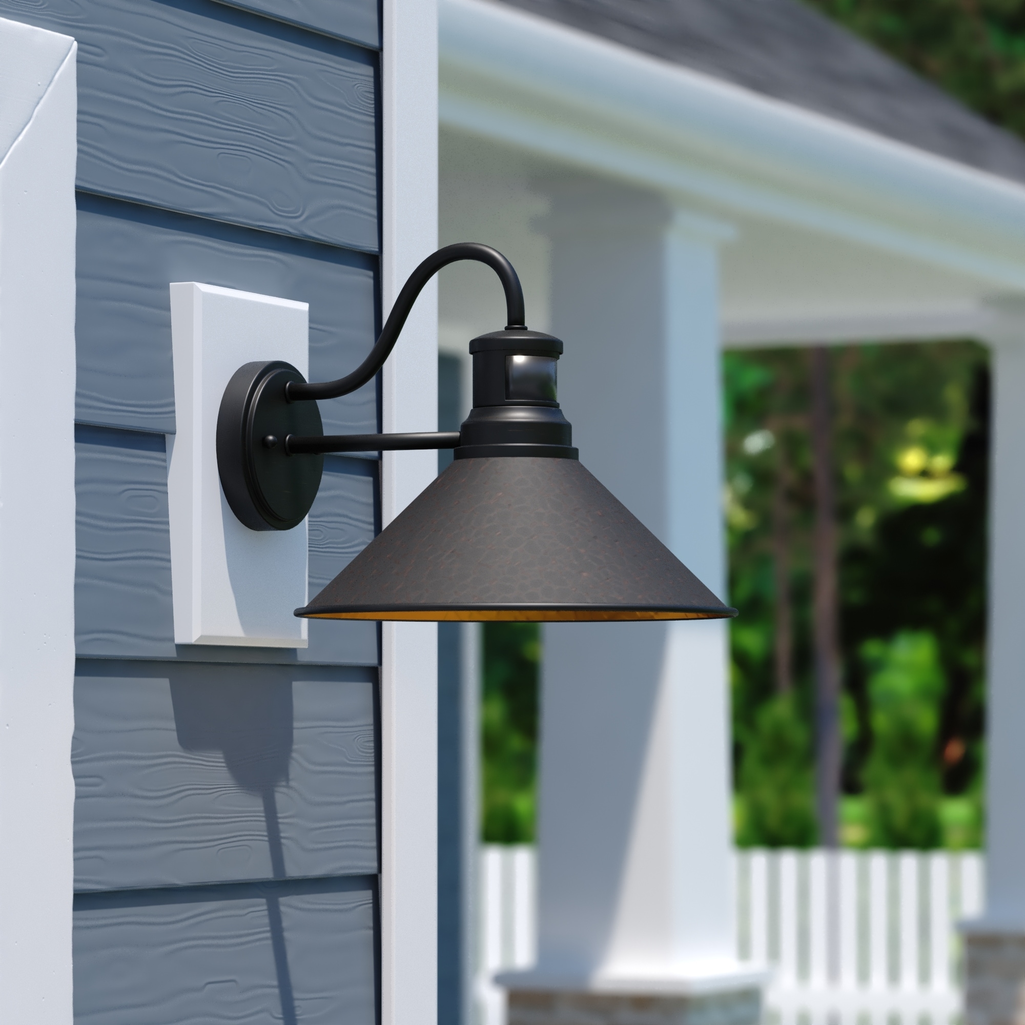 VAXCEL Outland Hammered Metal Rustic Bronze Motion Sensor Dusk to Dawn Outdoor Wall Light
