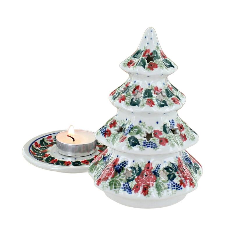 Blue Rose Polish Pottery 512 Ceramika Artystyczna Small Christmas Tree Luminary