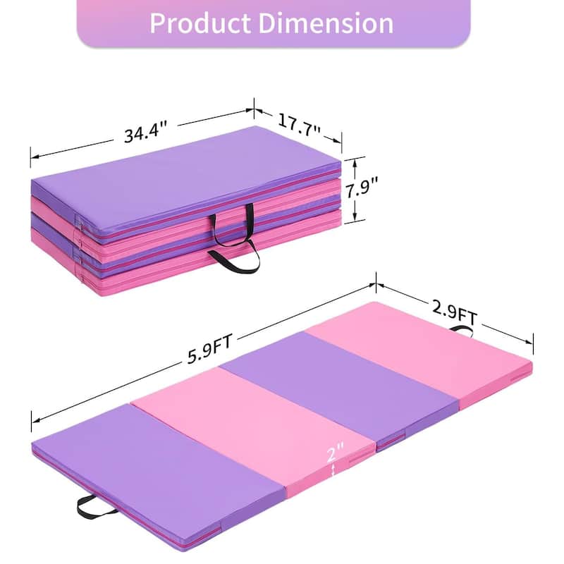 Zenova Gymnastics Mat 6' x 3' x 2" Four Fold Folding Exercise Mat with Carrying Handles