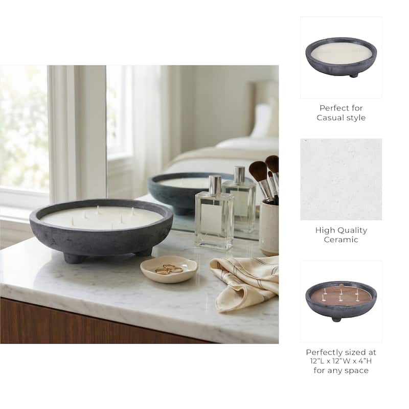 Round Distressed Ceramic Lemon Scented Candle - 12" - 11.75"