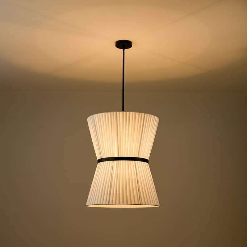 Bohemian Hourglass 2-Tier White Fabric Cage Pendant Chandelier