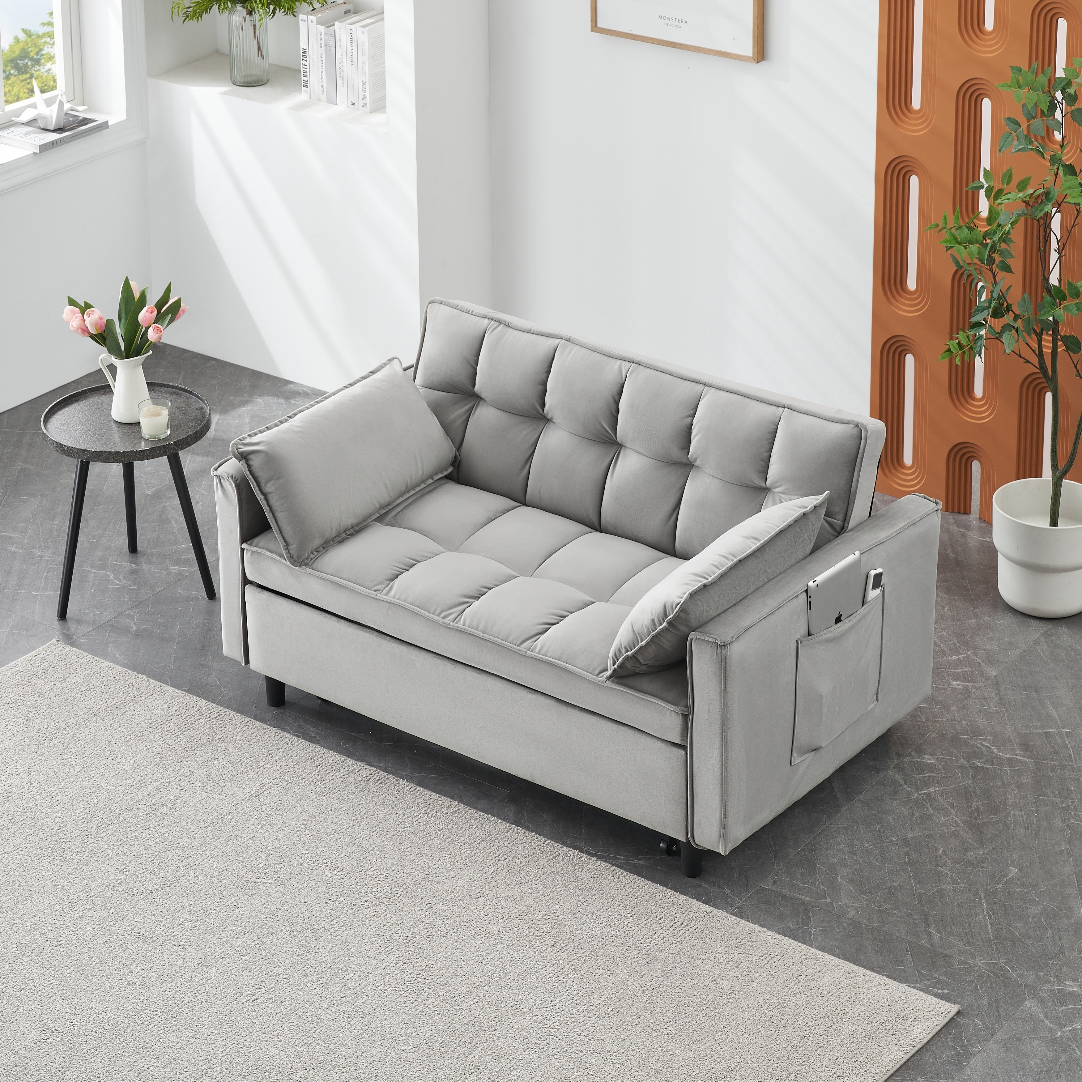 Versatile Sofa Bed Lounge Chair with Curved Backrest, Sofa Bed Loveseat Sofa Couch with Pull-out Bed