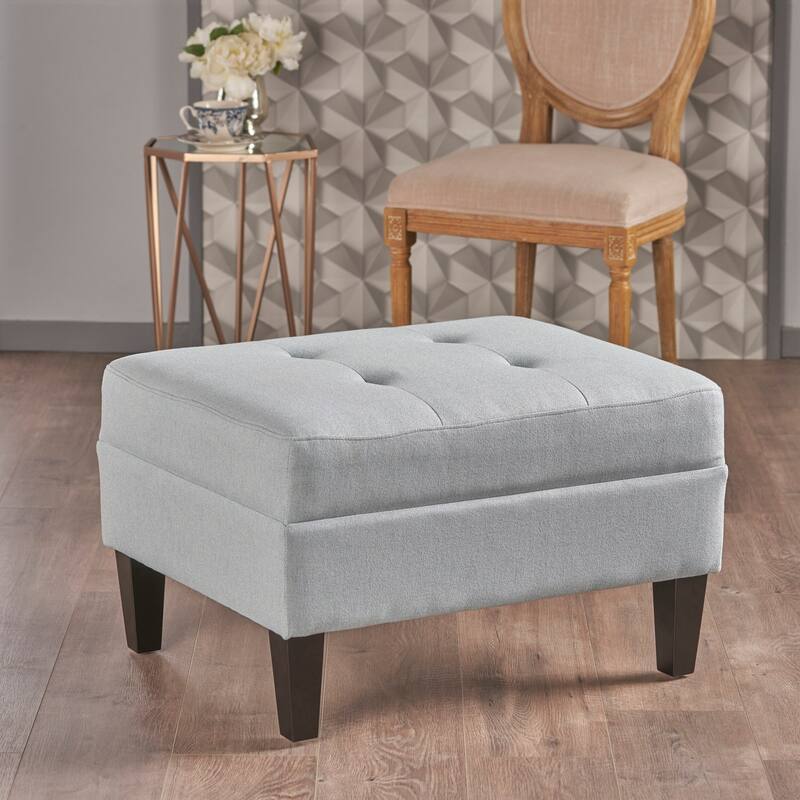 Zahra Tufted Fabric Ottoman by Christopher Knight Home - Light Sky