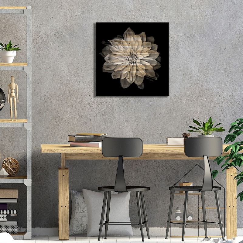Dahlia XVII, B&W Print On Wood by Magda Indigo - Multi-Color