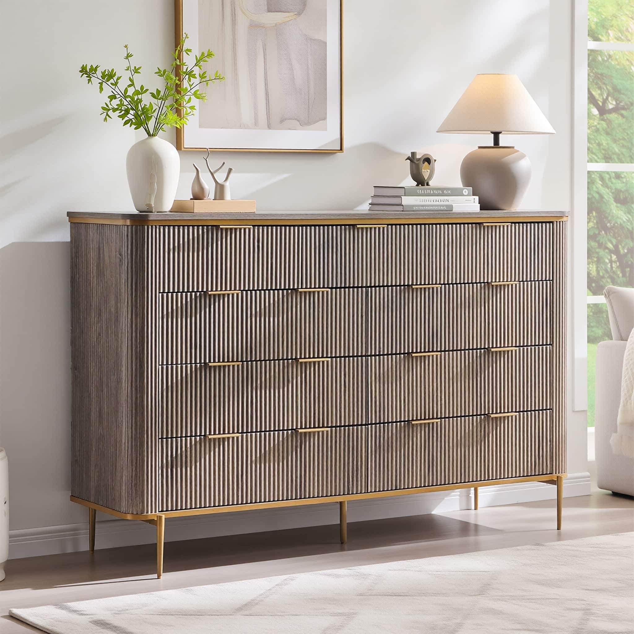 modern fluted dresser with 3 Drawer, Dresser for Bedroom Wooden with Metal Handle With generous storage and an organic presence Fluted Dresser for Bedroom with