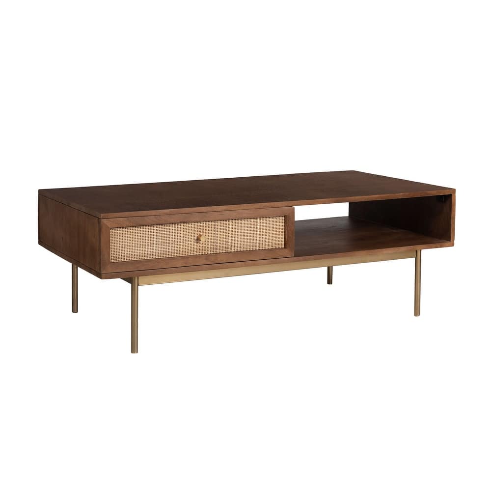 Curtis Solid Wood with Natural Woven Cane Coffee Table
