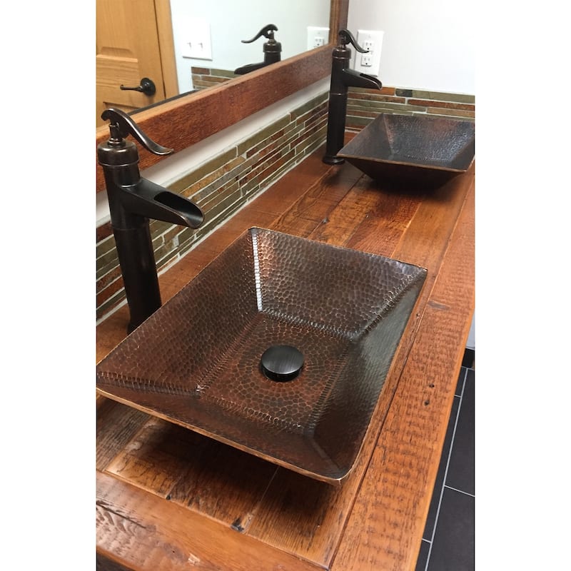 17-in Modern Rectangle Hand Forged Old World Copper Vessel Sink (PVMRECDB)