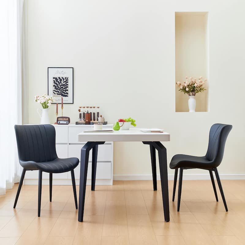 Dining Chairs Set of 2, Modern Upholstered Dining Chairs, Armless Faux Leather Accent Chairs with Backrest, Metal Legs - Black