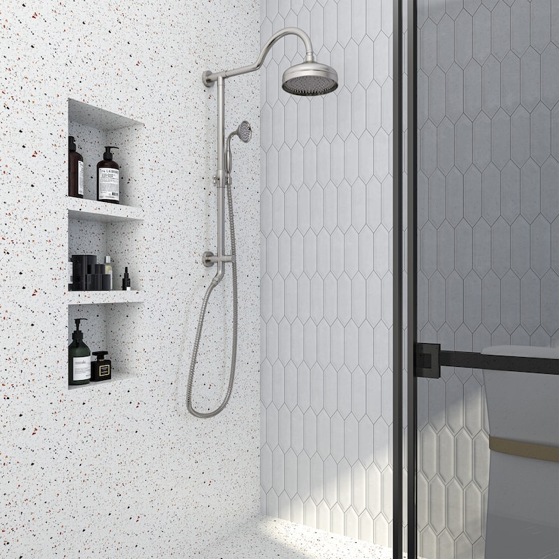 CASAINC Exposed Pipe Shower System with 8-In Rainfall Shower Head and Handheld Shower
