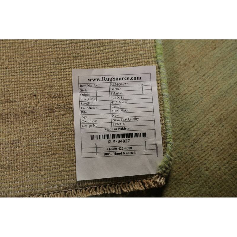 Gold & Green Modern Gabbeh Oriental Rug Hand-Knotted Wool Carpet - 2'8" x 4'0"