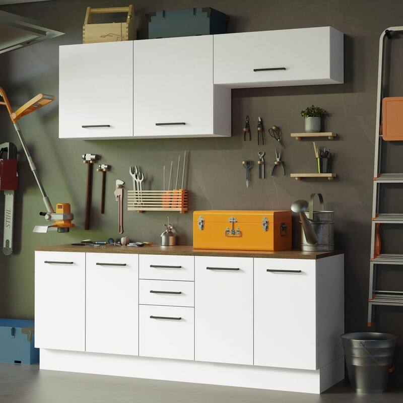 Madesa 4-Piece Garage and Utility Room Cabinet Set 78 In with 33 Inch Base and 31 In Slim Wall Modular Storage Unit - White