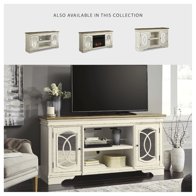 Realyn Casual Extra Large TV Stand w/Fireplace Option Chipped White