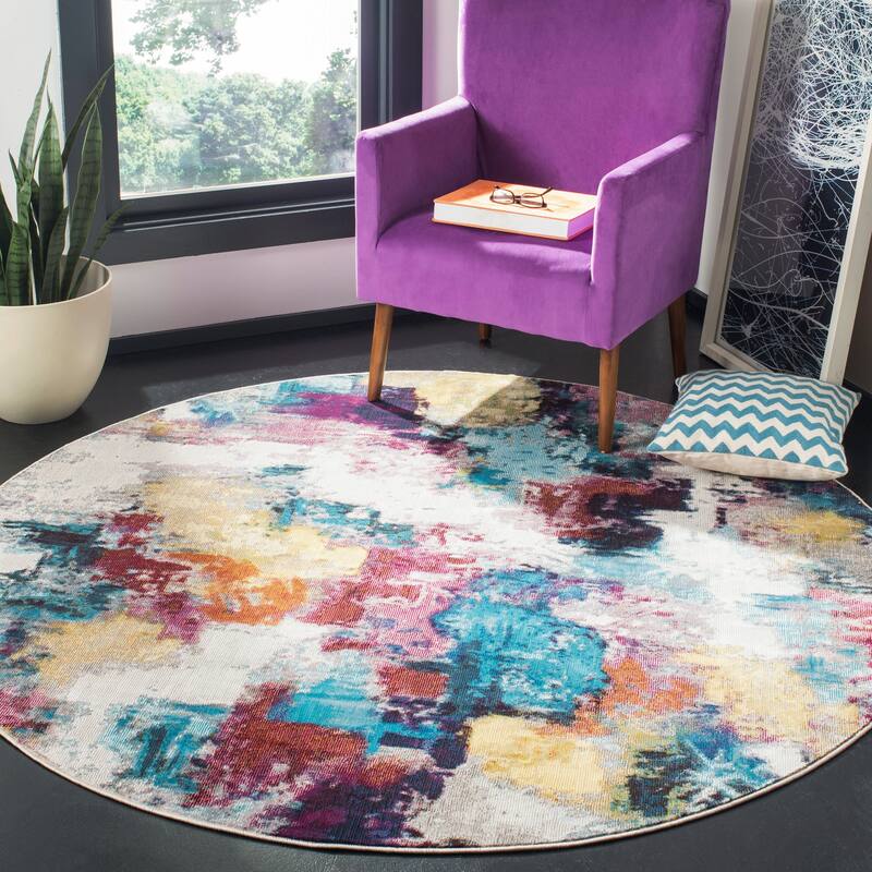 SAFAVIEH Aria Almagul Vintage Boho Oriental Rug - 6'5" Round - Grey/Wine