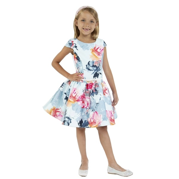Kids Dream Girls Baby Blue Floral Mikado Junior Bridesmaid Dress. Opens flyout.