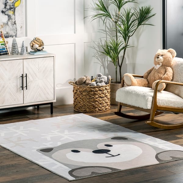 slide 2 of 12, Nuloom Indigo SpinClean Otter Kids Machine Washable Area Rug 4' x 6' - Light Grey - Rectangle