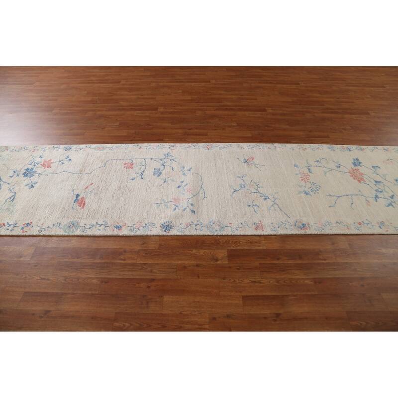 Vegetable Dye Art Deco Oriental Runner Rug Wool Hand-knotted Carpet - 2'10" x 11'7"