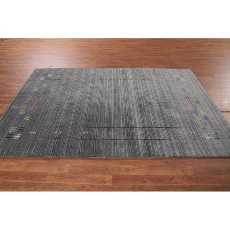 Striped Gray Gabbeh Oriental Area Rug Hand-Knotted Wool Carpet - 5'0"x 7'11"