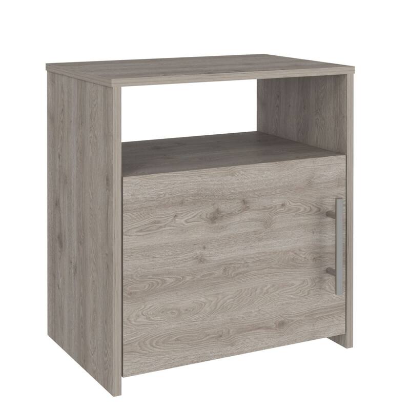 Modern Light Gray Nightstand with Single Door, Metal Handle and Shelf - Easy Assembly