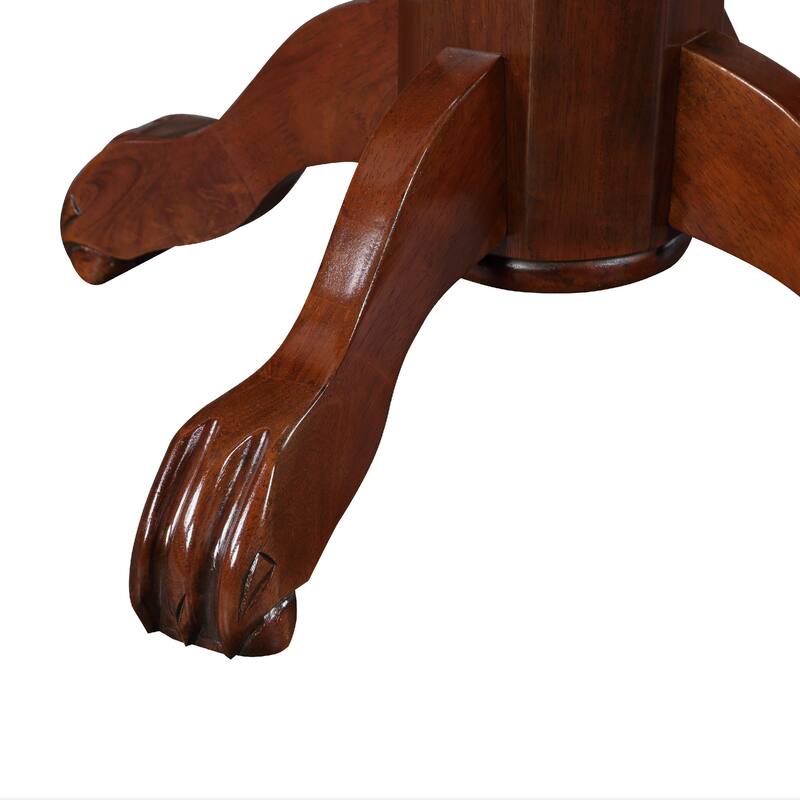 Ava 42 Inch Wood Pub Bar Table, Sunburst Design, Carved Pedestal, Dark Brown