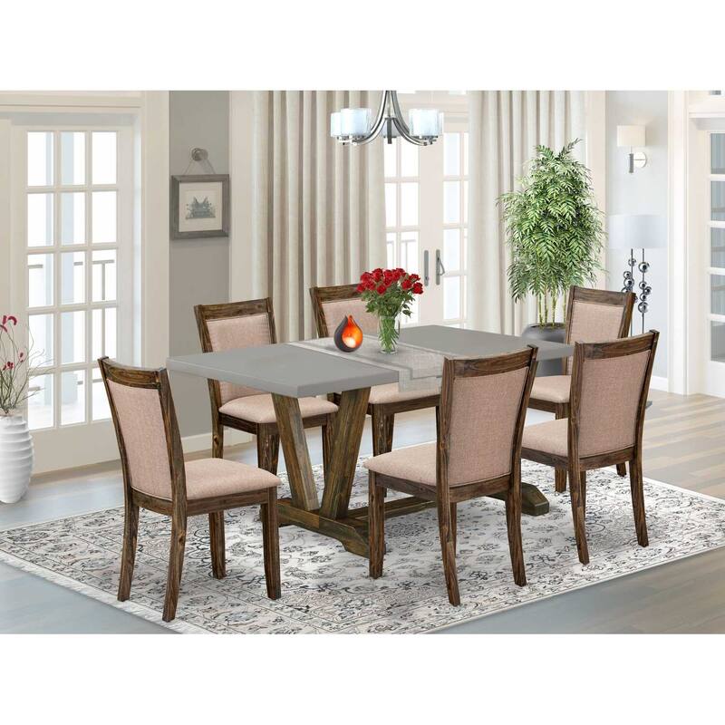 HomeStock 7-Piece Distressed Jacobean Finish Solid Wood Top Dining Table with 6-Chairs
