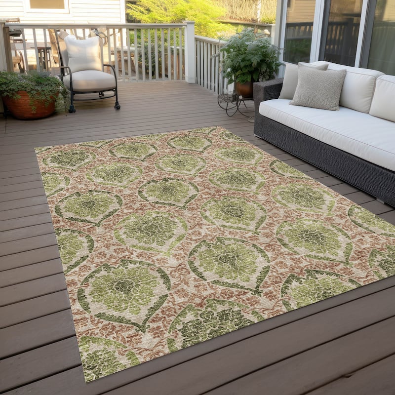 Machine Washable Indoor/ Outdoor Chantille Traditional Damask Rug