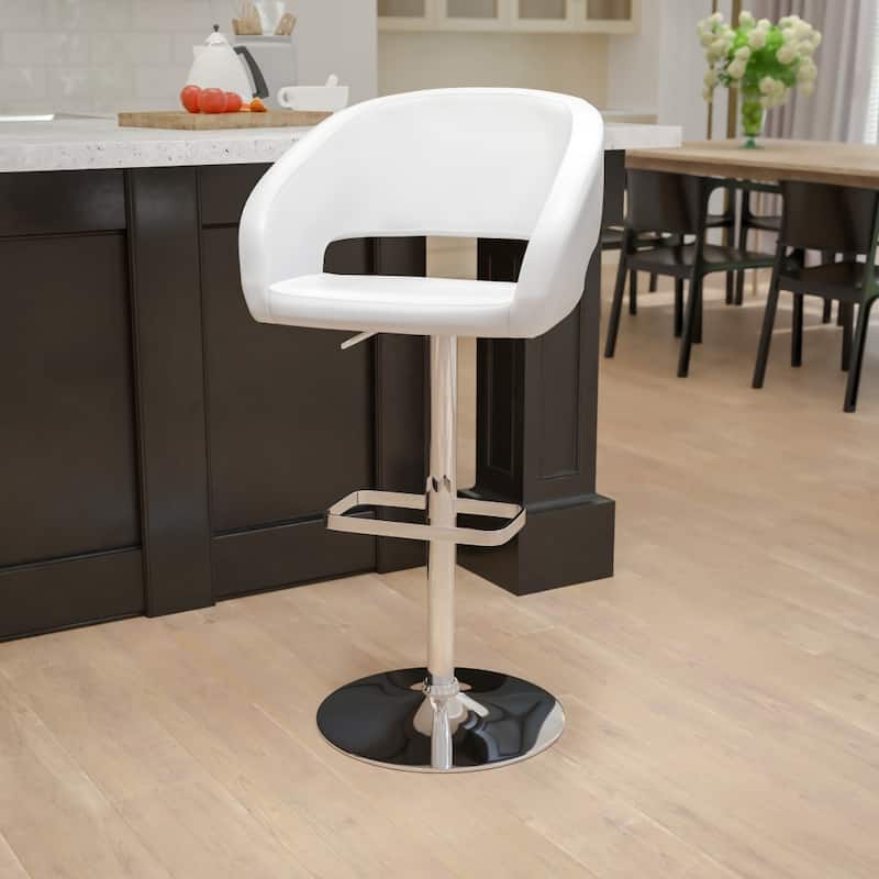 Vinyl Adjustable Height Barstool with Rounded Mid-Back - White Vinyl