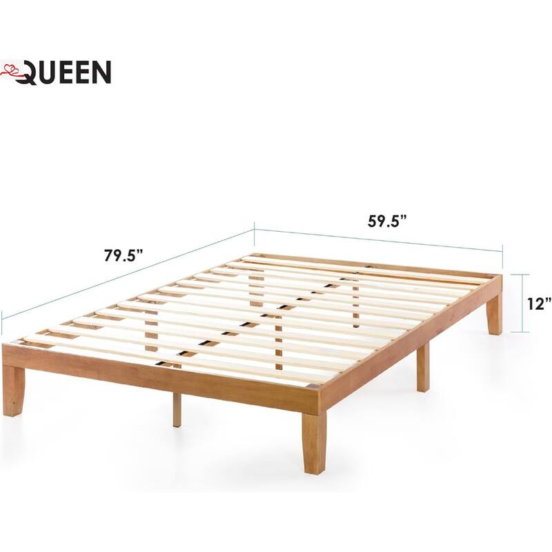 12 Inch Solid Wood Platform Bed with Wooden Slats