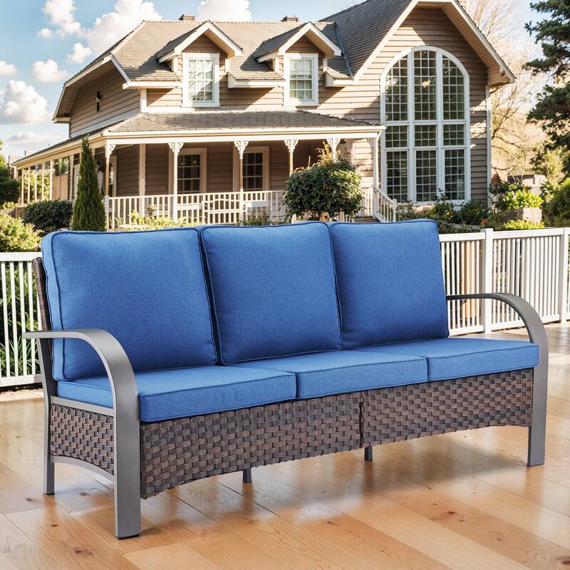 Gymojoy Industrial Style Premium Outdoor 3-Seat Rattan Sofa - 1-Piece - Blue