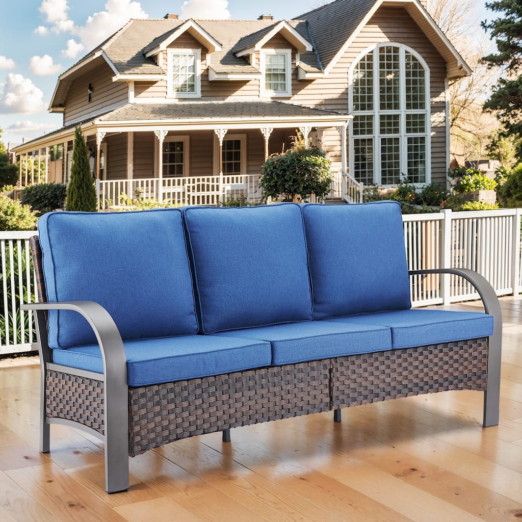 Gymojoy Industrial Style Premium Outdoor 3-Seat Rattan Sofa