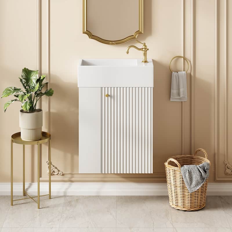 18.5 inch Modern Floating Bathroom Vanity with Resin Basin - Perfect for Small Bathrooms, Left side storage - White