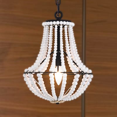 Rosa 11 Inch White Beads Bohemian Pendant Chandelier
