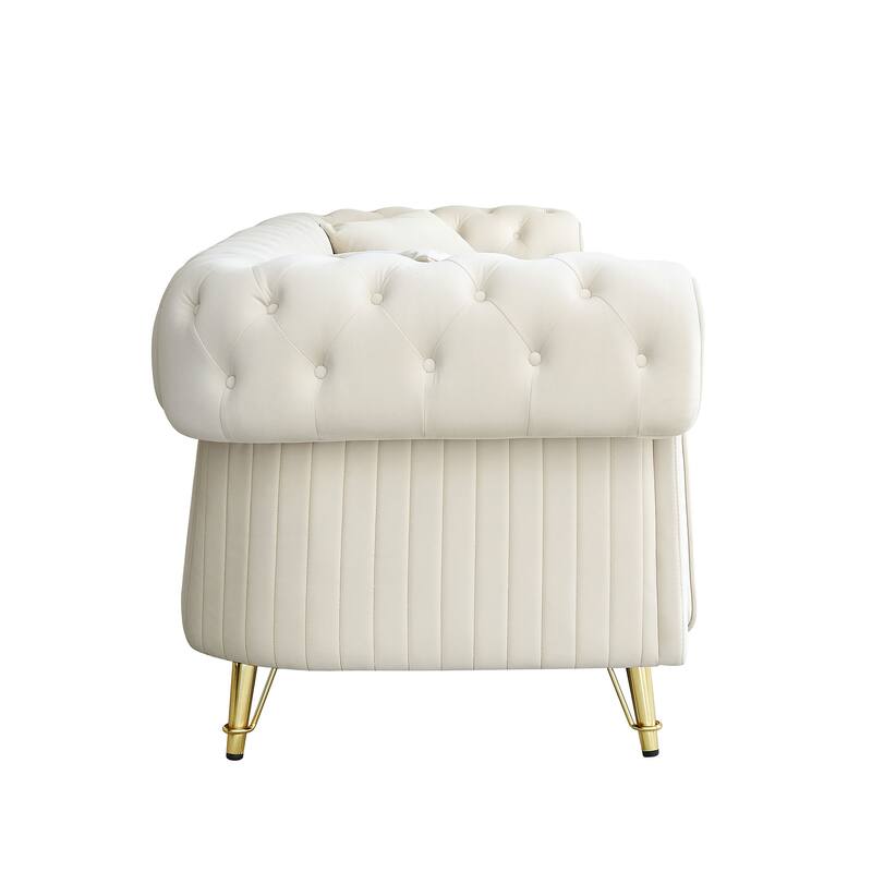 89" Velvet 3-Seater Sofa with 2 Seat Cushions & 2 Toss Pillows