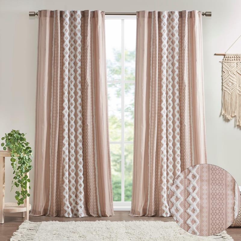 INK+IVY Imani Cotton Printed Single Curtain Panel with Chenille Stripe and Lining