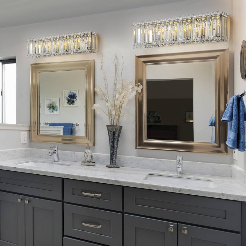 Modern Chrome Vanity Light for Bathroom Luxury Crystal Wall Sconce - W 23"