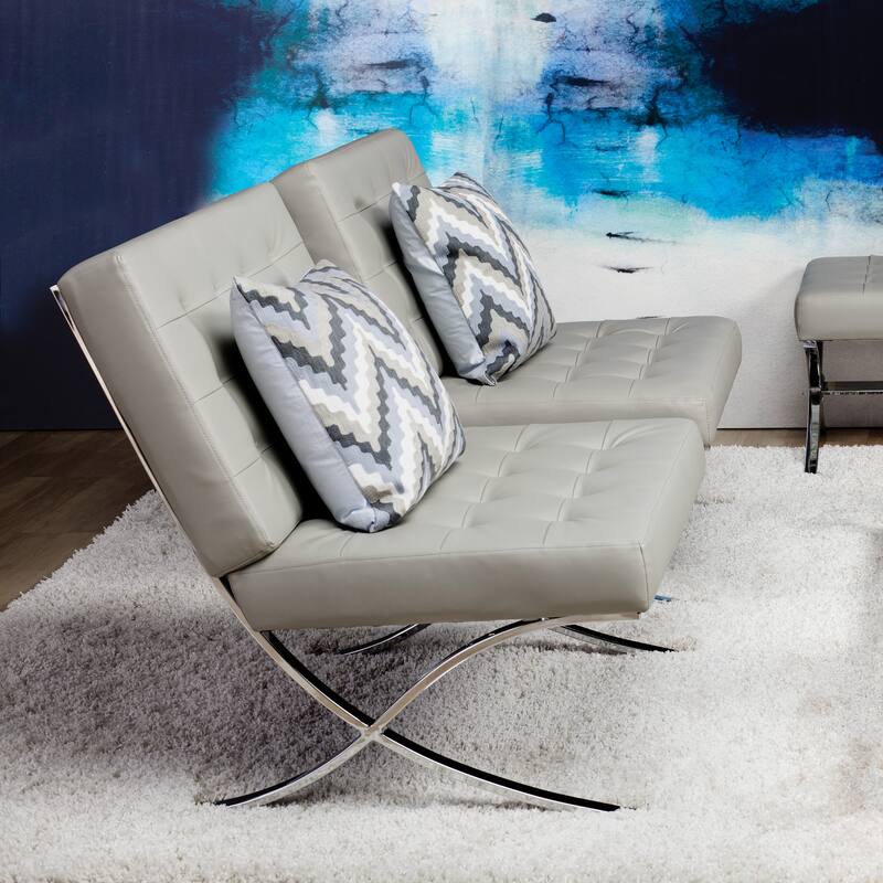 Attriom Bonded Leather and Metal Armless Mid Century Accent Chair - 30.25 x 26 x 34.75"