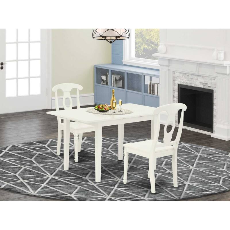 HomeStock 3-Pc Linen White Finish Rectangular Solid Wood Top With Butterfly Leaf Dining Table Set