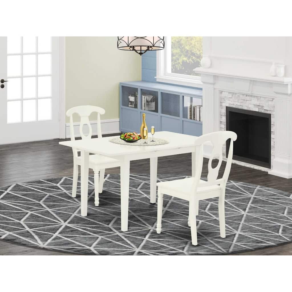 HomeStock 3-Pc Linen White Finish Rectangular Solid Wood Top With Butterfly Leaf Dining Table Set