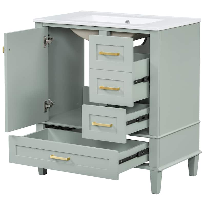 Modern Bathroom Vanity, 30" Freestanding Cabinet with Sink, Bathroom Storage Cabinet with Soft Closing Door and 3 Drawers