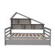 preview thumbnail 7 of 11, Roof Design Storage Platform Bed Full Size Daybed with Trundle Bed and Open Storage Shelves, Pine Wood Frame Sofa Bed, Gray